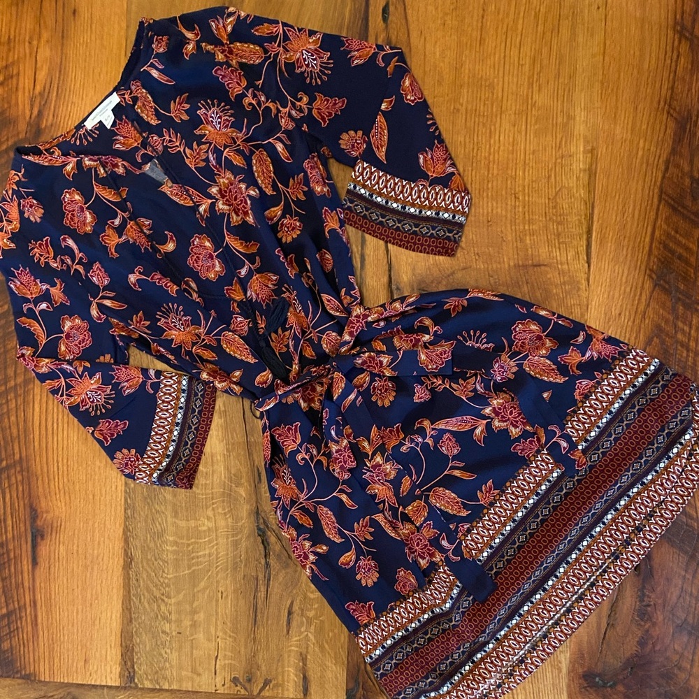 beachlunchlounge Navy and Orange Dress & Belt, Perfect for the Beach, Size Small